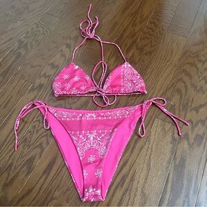 Superdown Pink Bandana Print Triangle Bikini